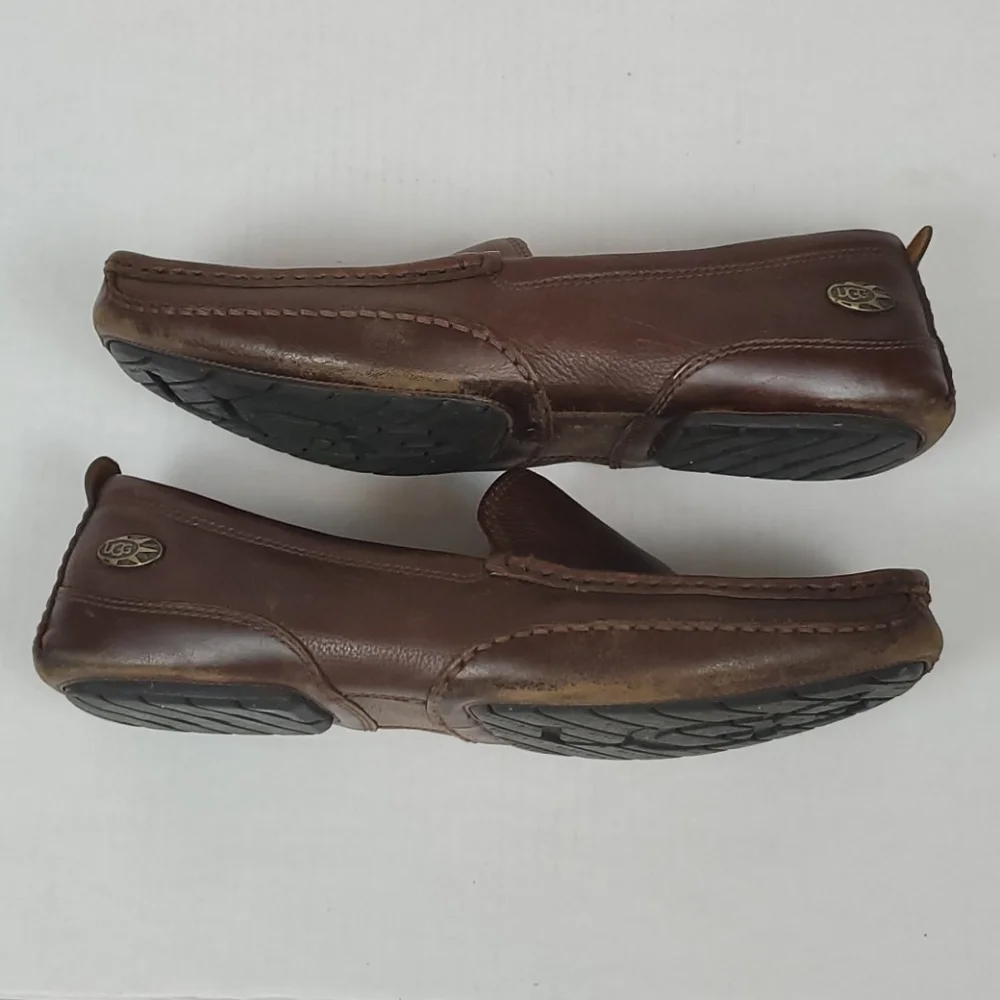UGG brown leather men slip on shoes mocasin size 12